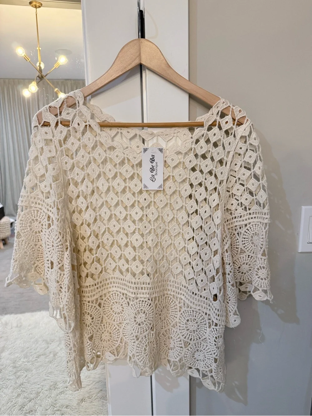 Crochet Lace Boho Top in Ivory Size Large - Picture 1 of 6
